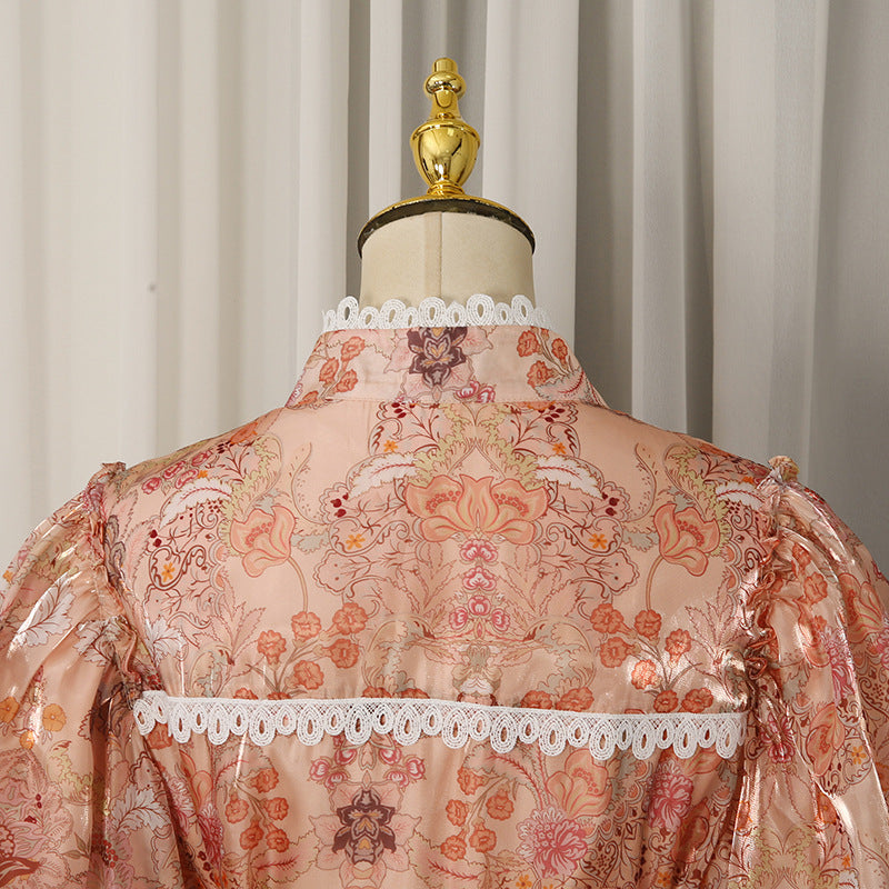 PEACH ORGANZA A-LINE TIERED MAXI DRESS BOTANICAL FLORAL