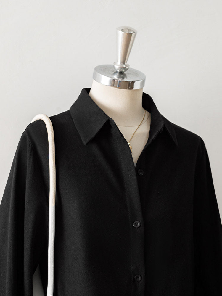 LANTERN SLEEVE POINT COLLAR WORK BLOUSE