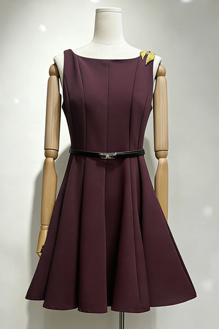 O1CN012AYNUH1v3BTHfRZE2__2485646116-0-cib DEEP PLUM FIT-AND-FLARE CREPE MINI DRESS