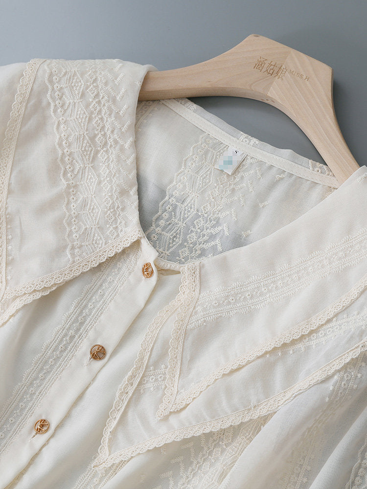 O1CN013109nj1fP8L9JzYRp__163593998 DOUBLE LAYER LACE LAPEL RUFFLE CUFF EMBROIDERY LONG SLEEVE BLOUSE