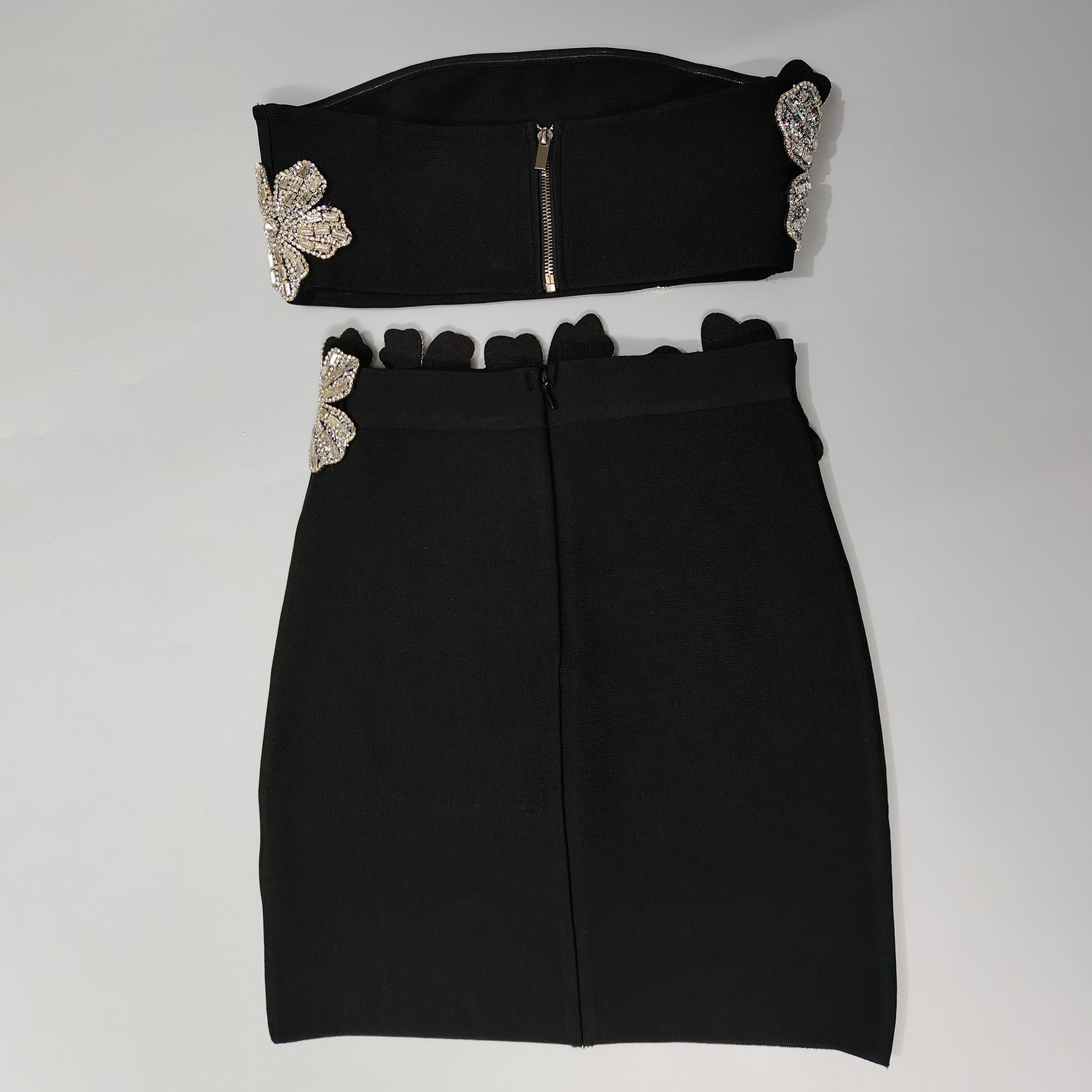 BLACK STRAPLESS TUBE TOP & PENCIL SKIRT SET, FITTED EVENING WEAR