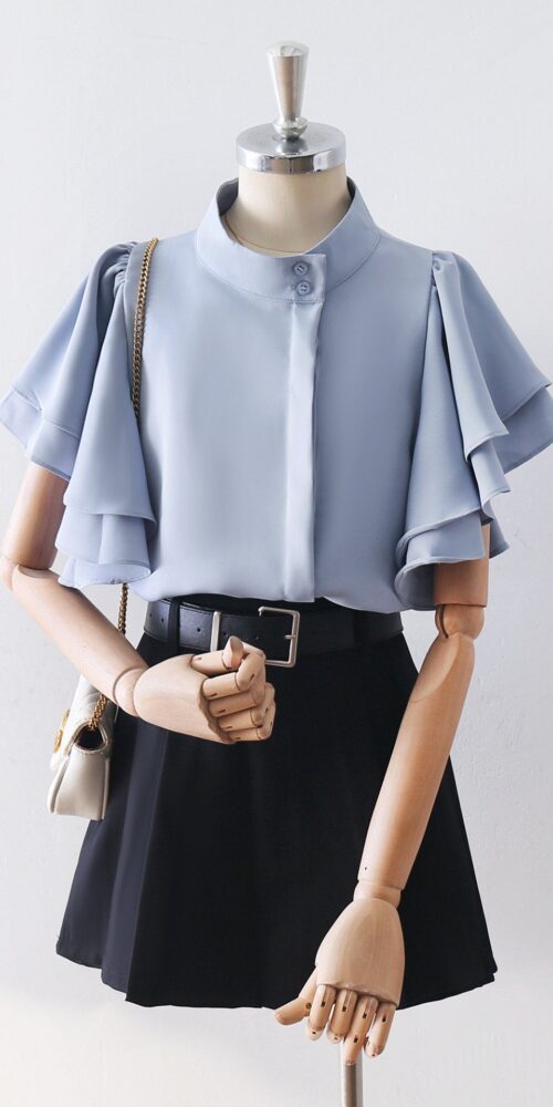 BLACK HIGH-WAIST A-LINE SKORT WITH BELT FOR BUSINESS