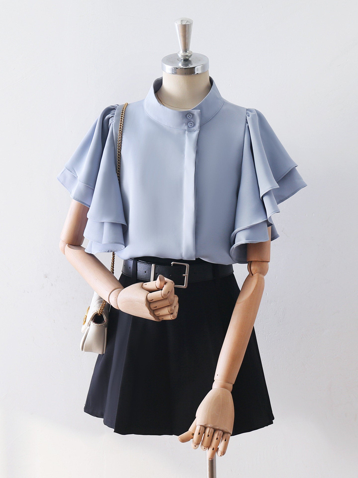 BLACK HIGH-WAIST A-LINE SKORT WITH BELT FOR BUSINESS