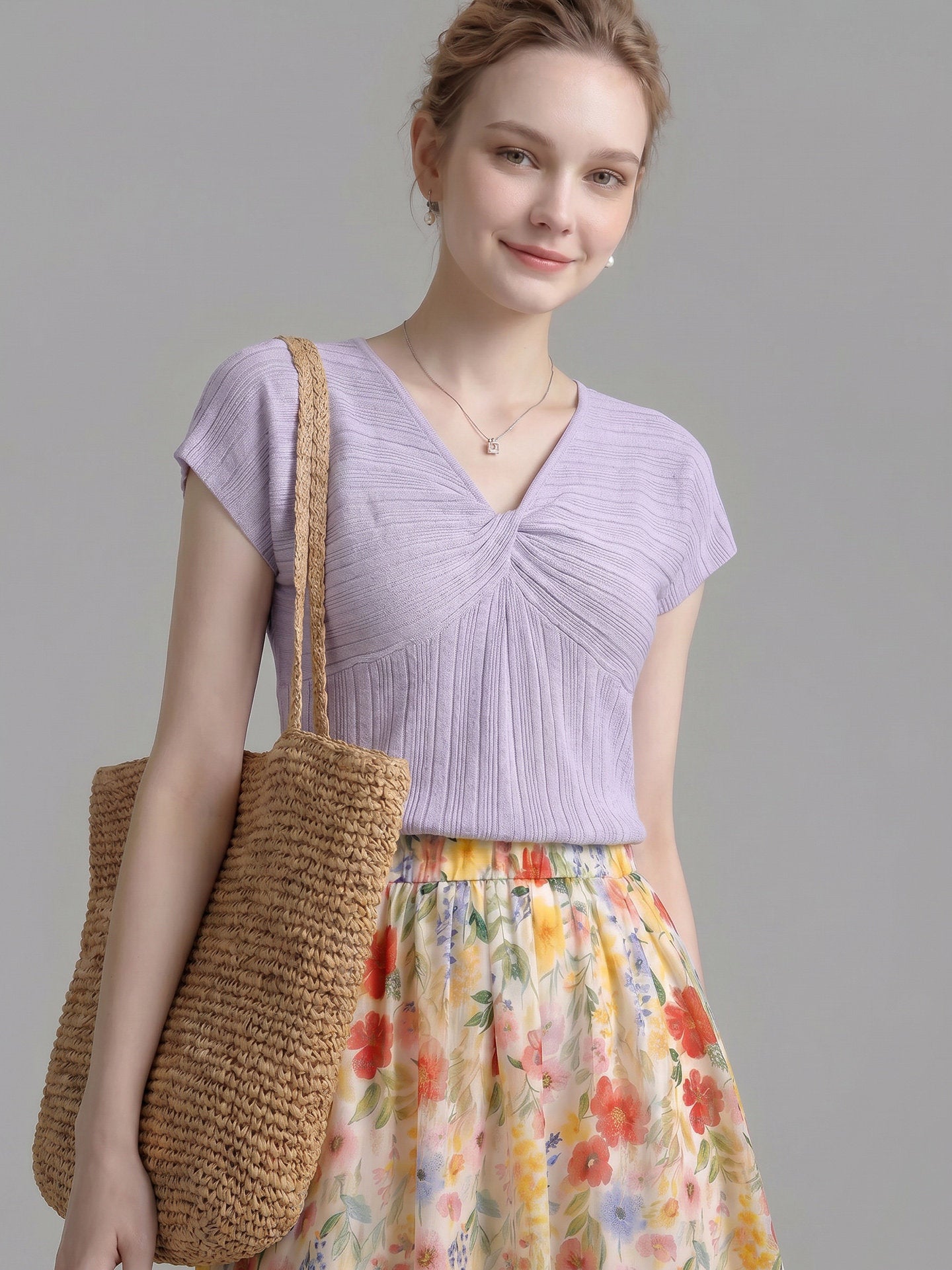 O1CN014l8CDa1fP8cOth3Ov__163593998 FRONT TWIST V NECK CAP SLEEVE TEXTURED KNIT TOP