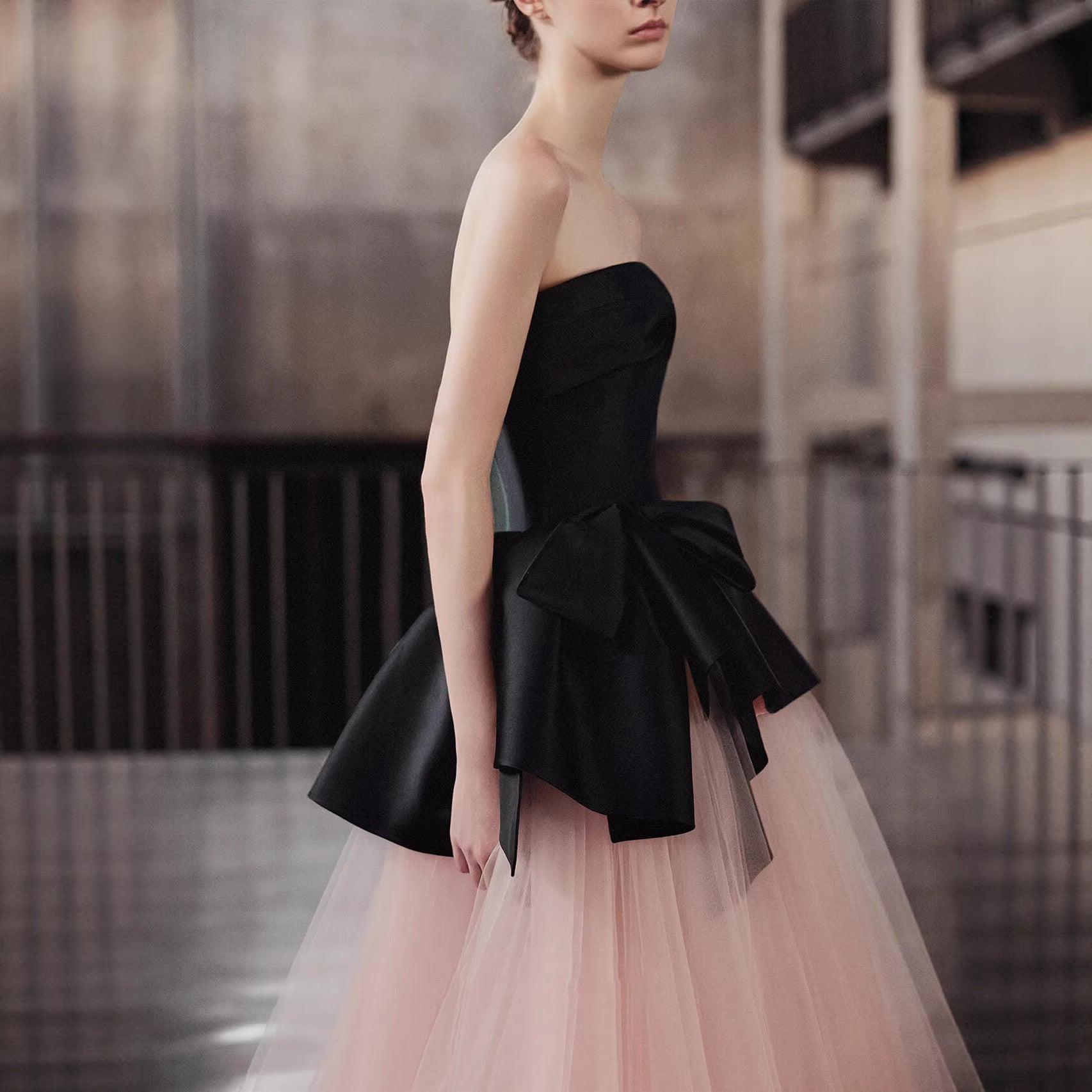 O1CN015FuQFu1Nwsh2WY9ka__2218750891635-0-cib STRAPLESS SATIN BOW BALL GOWN PINK TULLE PROM DRESS