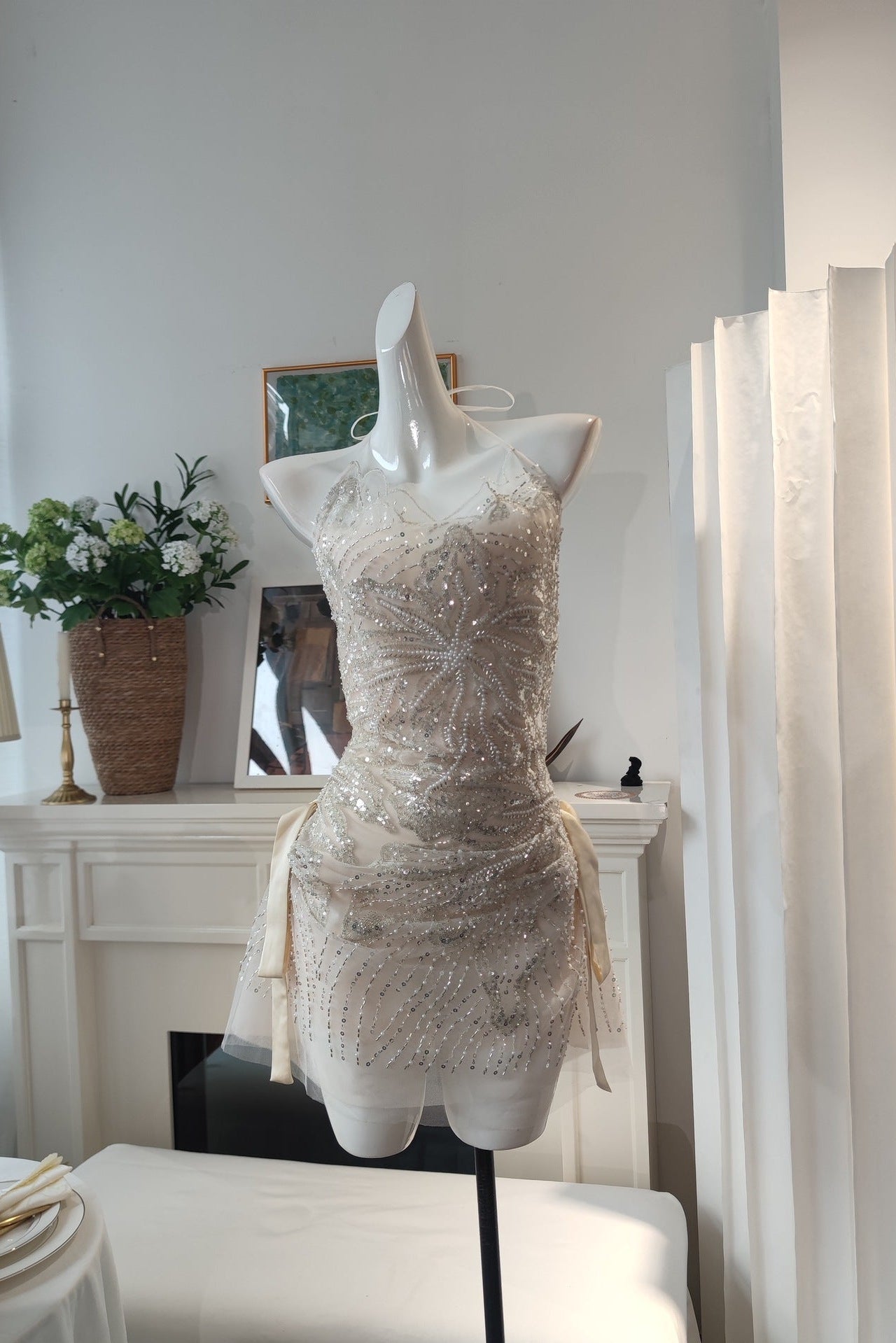 O1CN0160lgu21YcEdpk6QiX__2208733143079-0-cib IVORY BEADED SHEER A-LINE COCKTAIL MINI DRESS