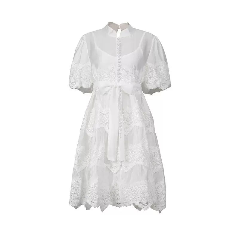 O1CN016TQqCv293YQru2XZS__3998398012 WHITE MANDARIN COLLAR PUFF SLEEVE TIERED LACE MIDI DRESS