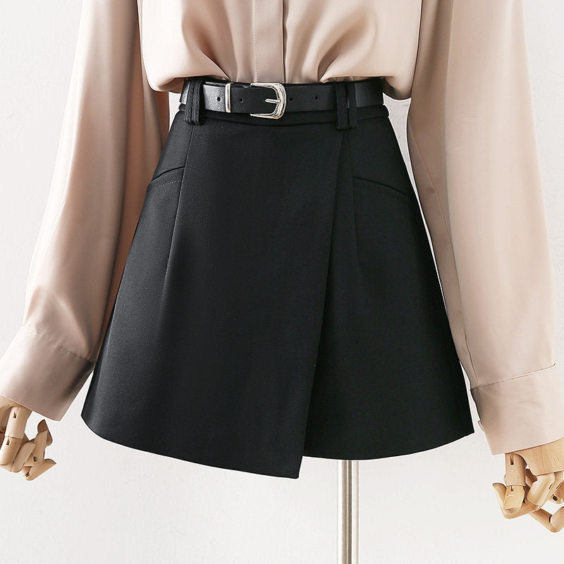 O1CN016Z6HCQ1fP8OsAJGPN__163593998 GREY HIGH WAIST BUSINESS SKORT WITH WRAP BELT
