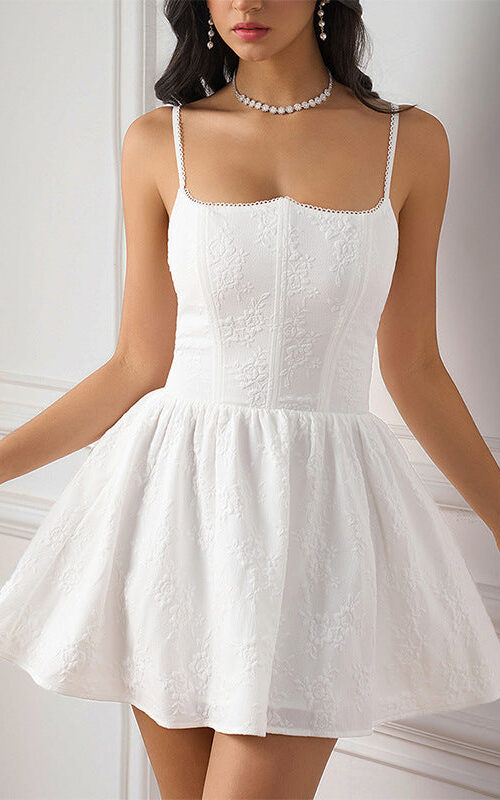 SCALLOP TRIM FLORAL CAMI SKATER DRESS