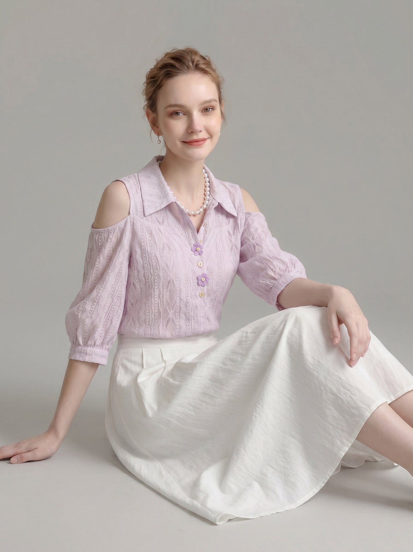 O1CN0171vqyv1fP8cR1SpKa__163593998 COLD SHOULDER EYELET BLOUSE, 3D FLORAL BUTTONS, DATE NIGHT