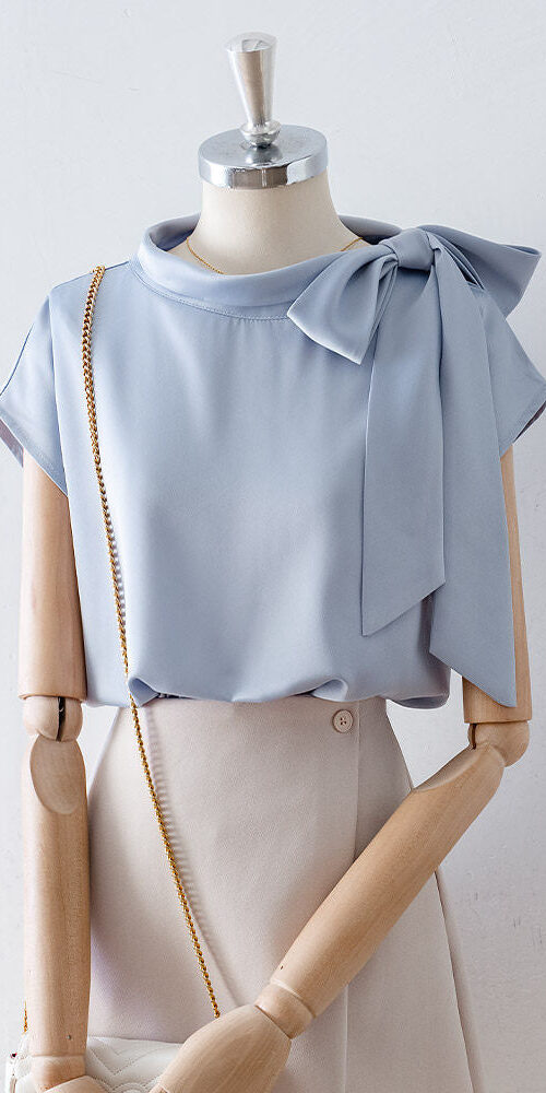 ASYMMETRIC BOW SATIN BLOUSE | CAP SLEEVE WEDDING GUEST