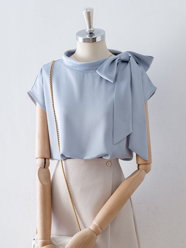 O1CN017hxG5T1fP8YFSbF18__163593998 ASYMMETRIC BOW SATIN BLOUSE | CAP SLEEVE WEDDING GUEST