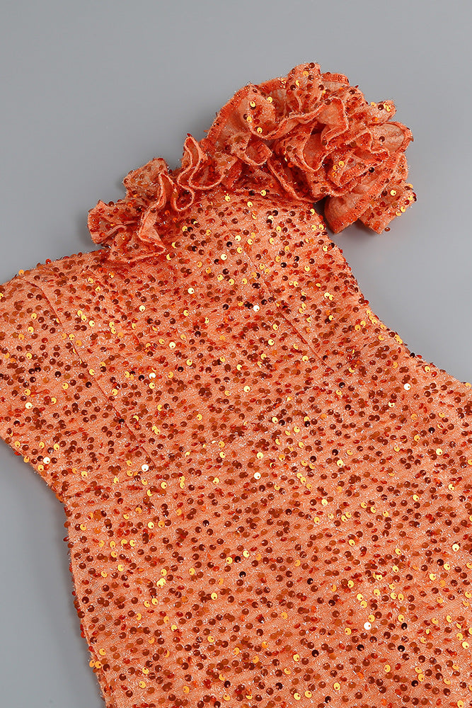 O1CN018HGgff28SS4nOAilG__2215820147931-0-cib ORANGE SEQUIN ONE-SHOULDER FLOOR-LENGTH GOWN