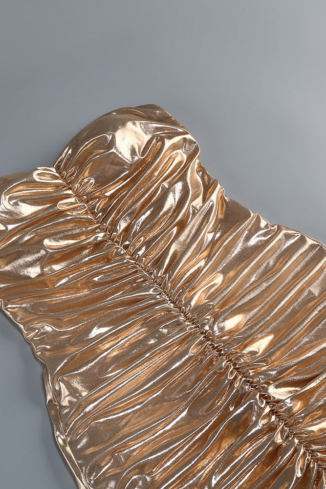 GOLD RUCHED MERMAID EVENING GOWN
