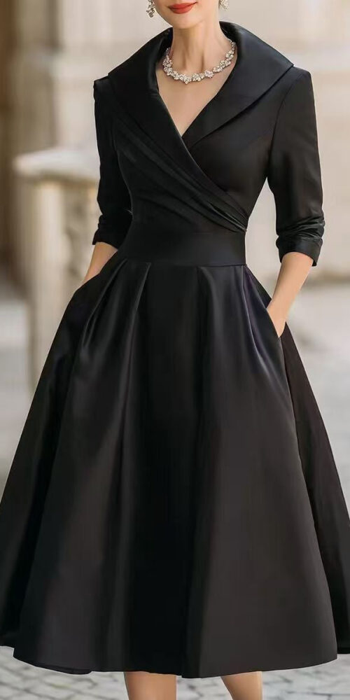 O1CN019Imu1i21xsAsgpBmN__2221462337052-0-cib LAPEL WRAP V-NECK SATIN MIDI SWING DRESS