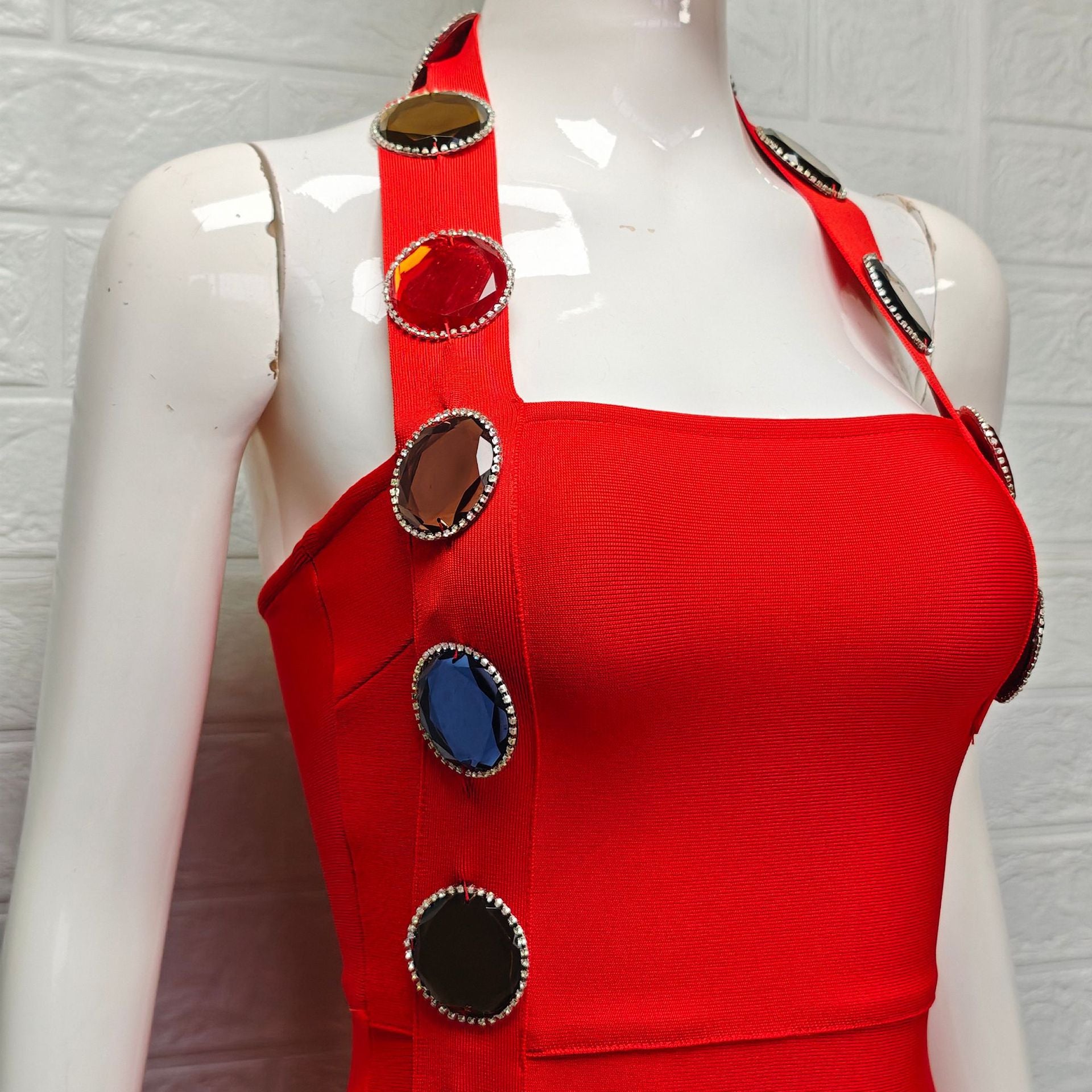 RED HEAVY CREPE COLUMN DRESS FOR EVENTS