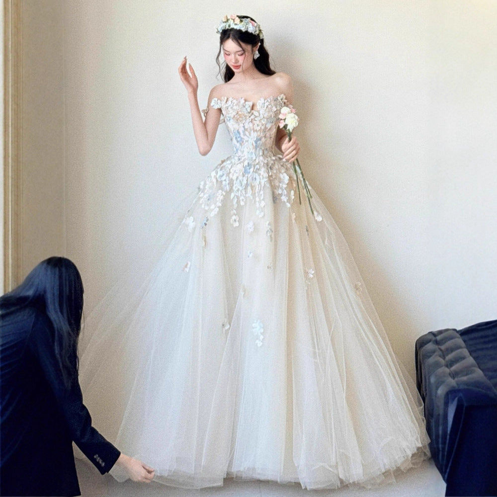 O1CN01Aw2P0o1NwseoW9IH0__2218750891635-0-cib OFF-SHOULDER 3D FLORAL TULLE WEDDING BALL GOWN