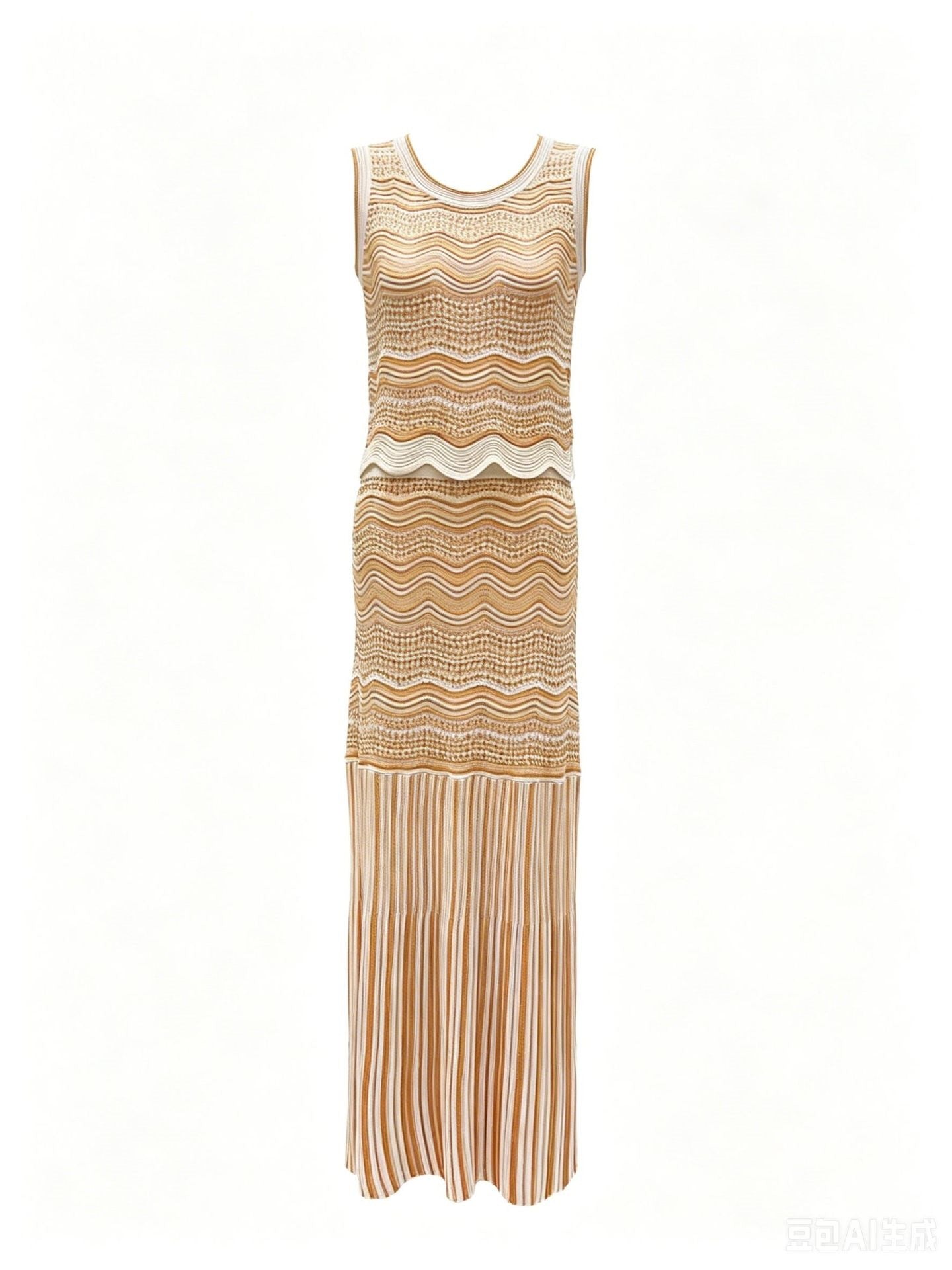 O1CN01B9jsEd1IrJpP35vvZ__2208755310946-0-cib BEIGE POINTELLE KNIT FITTED COLUMN TWO-PIECE SET