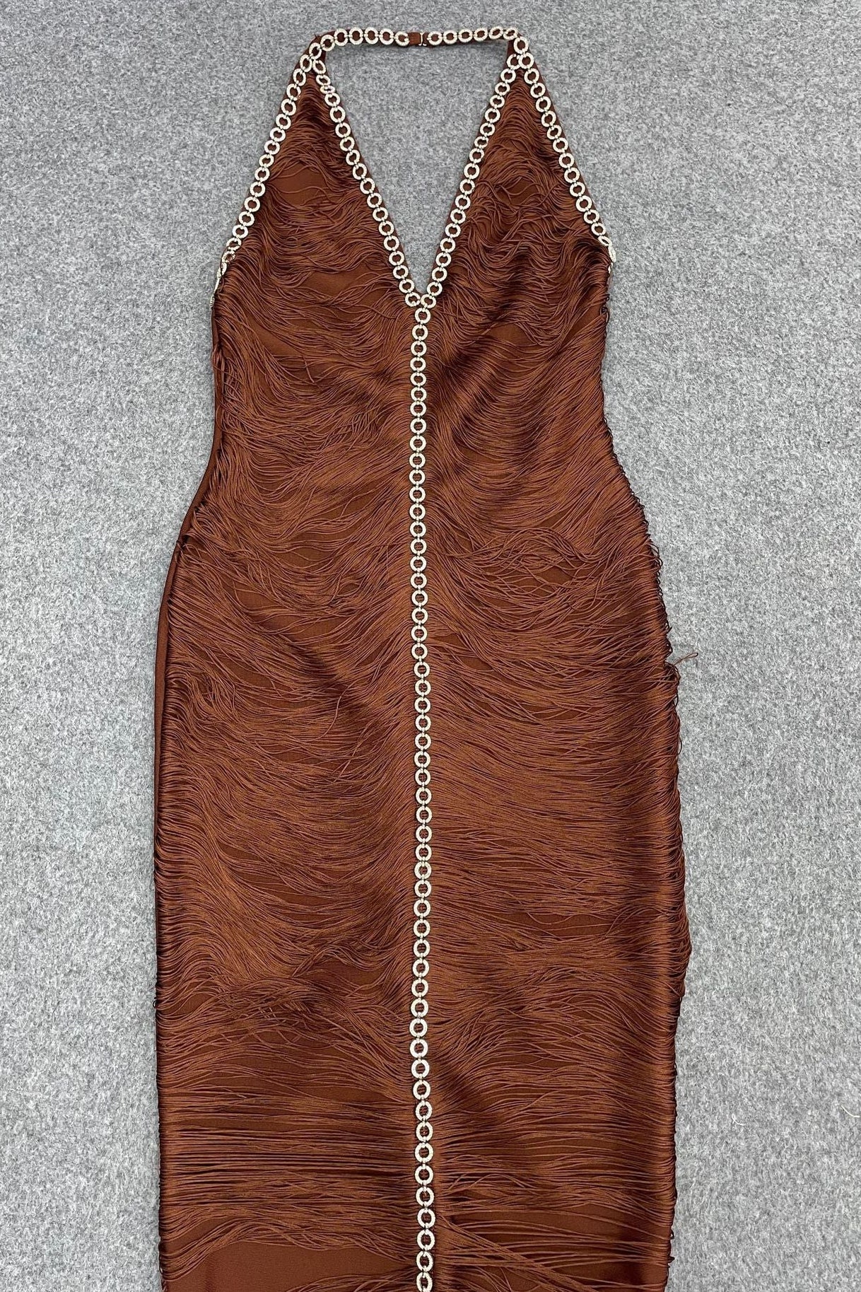 O1CN01BMLND71qRqjageBOA__2220820145493-0-cib CHOCOLATE MICRO-FRINGE SHEATH DRESS FOR COCKTAIL