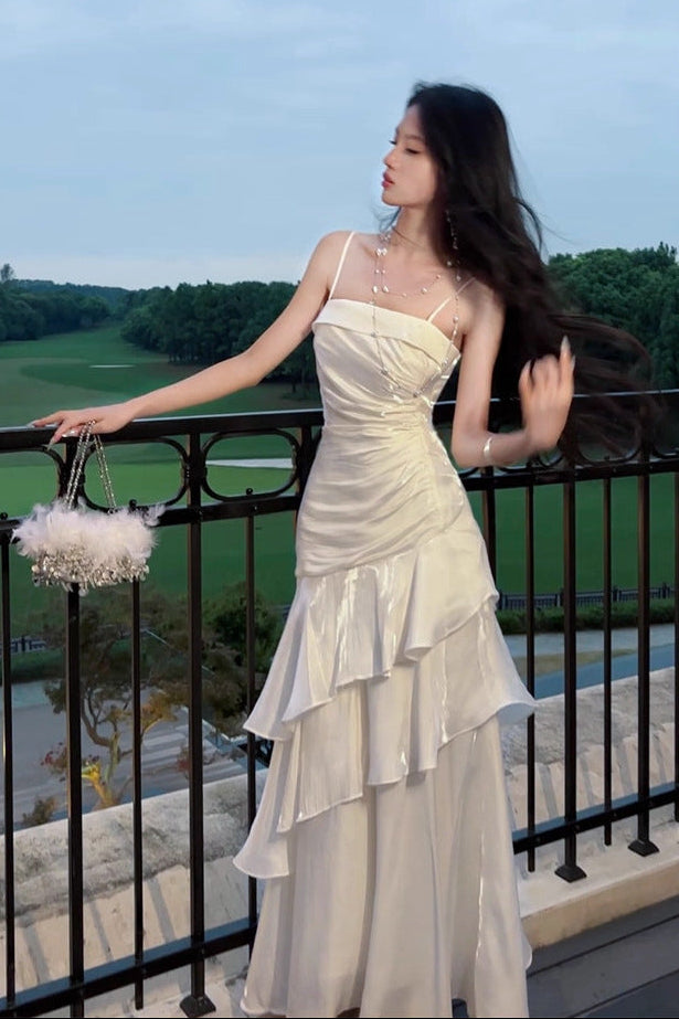 O1CN01BsvMvX1NwsfVli53A__2218750891635-0-cib SIDE RUCHED TIERED RUFFLE SATIN MAXI DRESS
