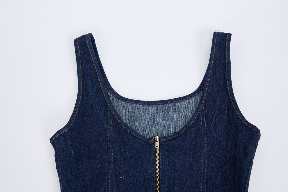 O1CN01BtM6ed1rKLraxXpug__2206680355612-0-cib DARK BLUE DENIM FIT-AND-FLARE MIDI DRESS FOR WEDDING GUEST