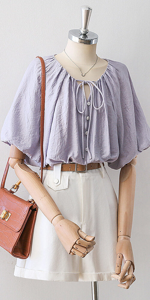 GATHERED DRAWSTRING DOLMAN BLOUSE, SHORT SLEEVE, BOHO TOP