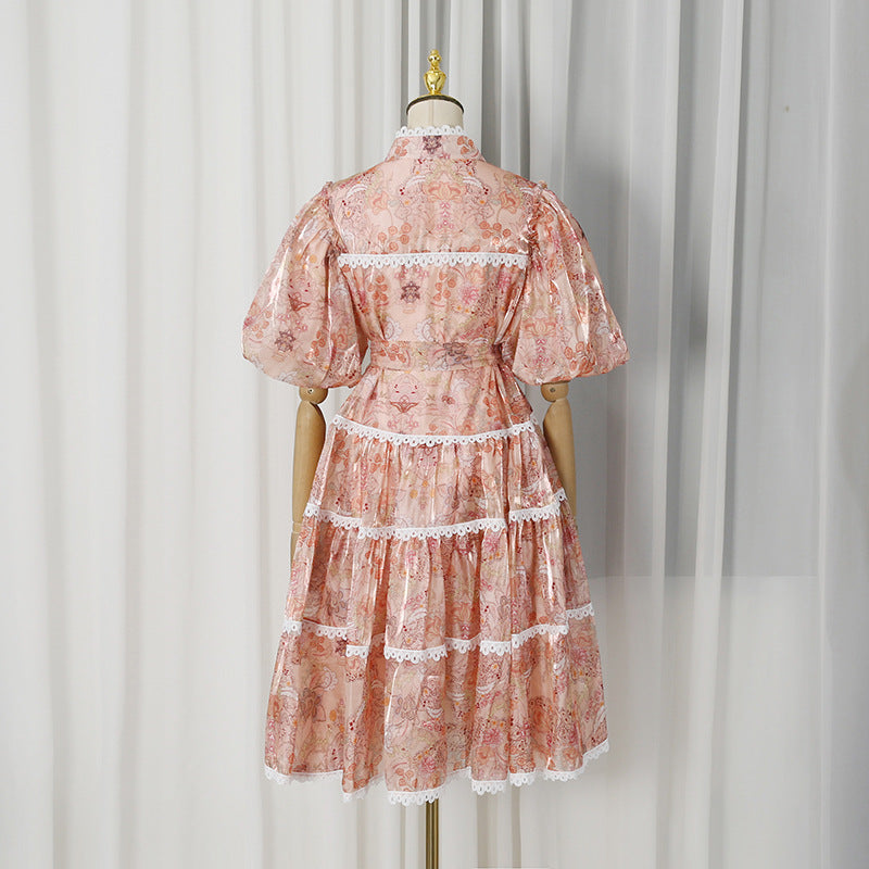 PEACH ORGANZA A-LINE TIERED MAXI DRESS BOTANICAL FLORAL