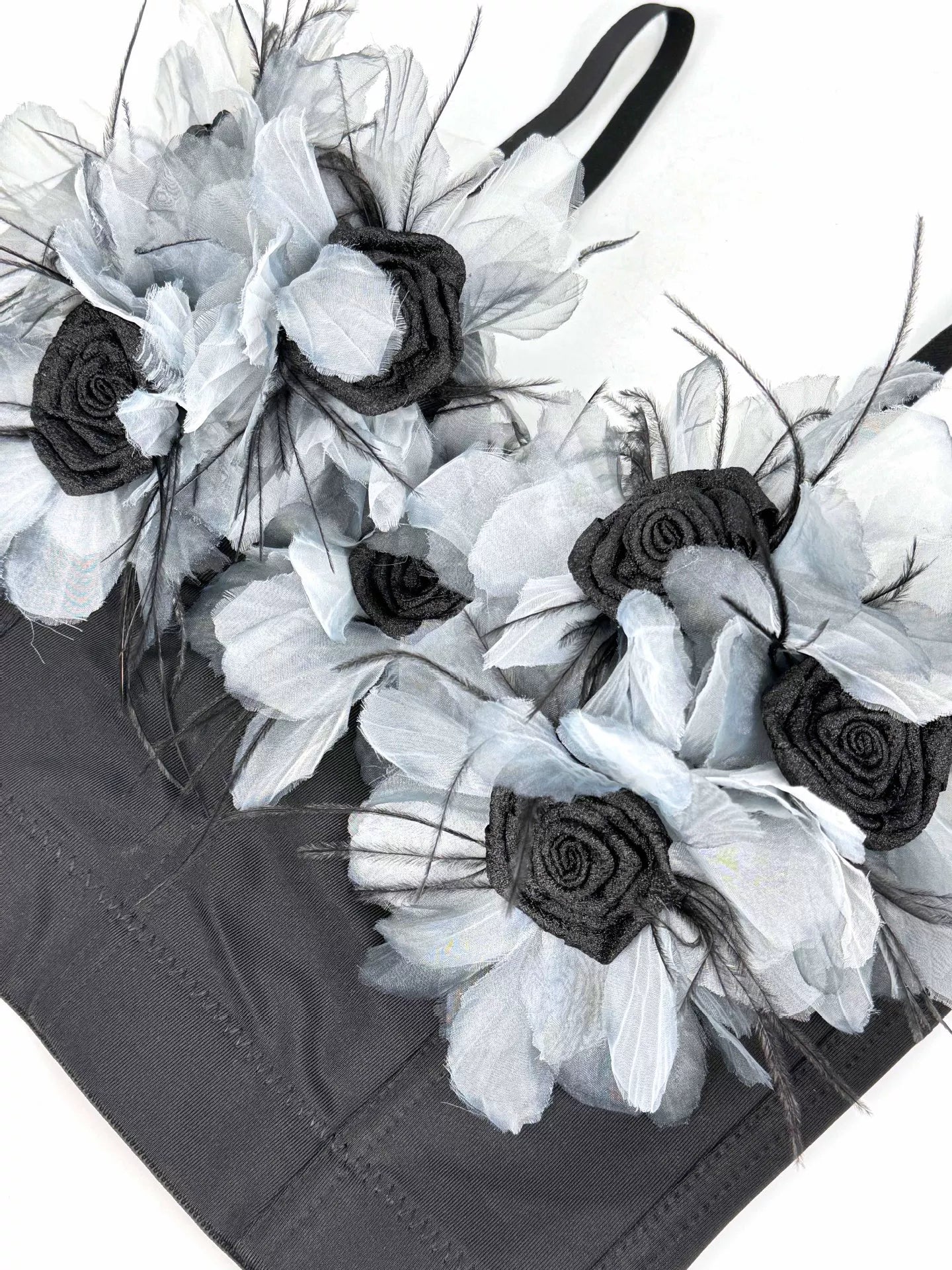 3D FLORAL FEATHER CORSET CROP TOP FOR WEDDING
