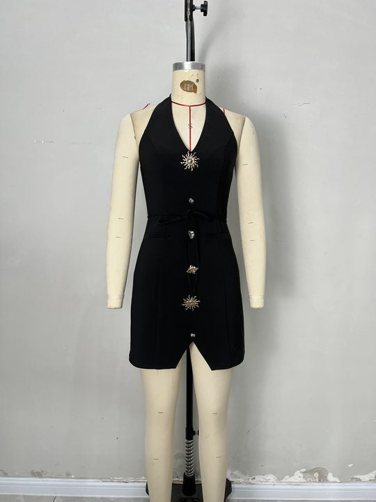 O1CN01EDz97s1zMCIfJO3PA__2217524266699-0-cib BLACK HALTER WRAP MINI DRESS RHINESTONE V-NECK PARTY