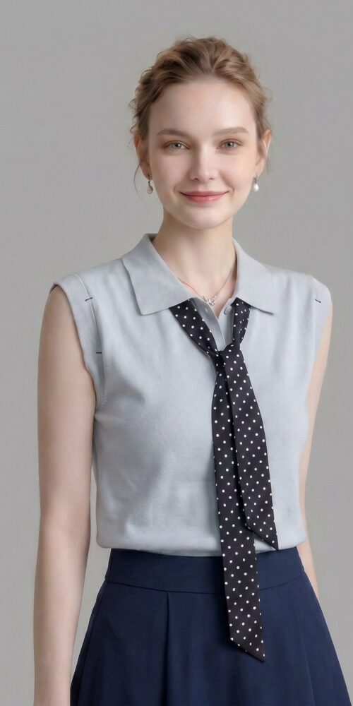 POLO SLEEVELESS KNIT TOP W/ POLKA DOT TIE