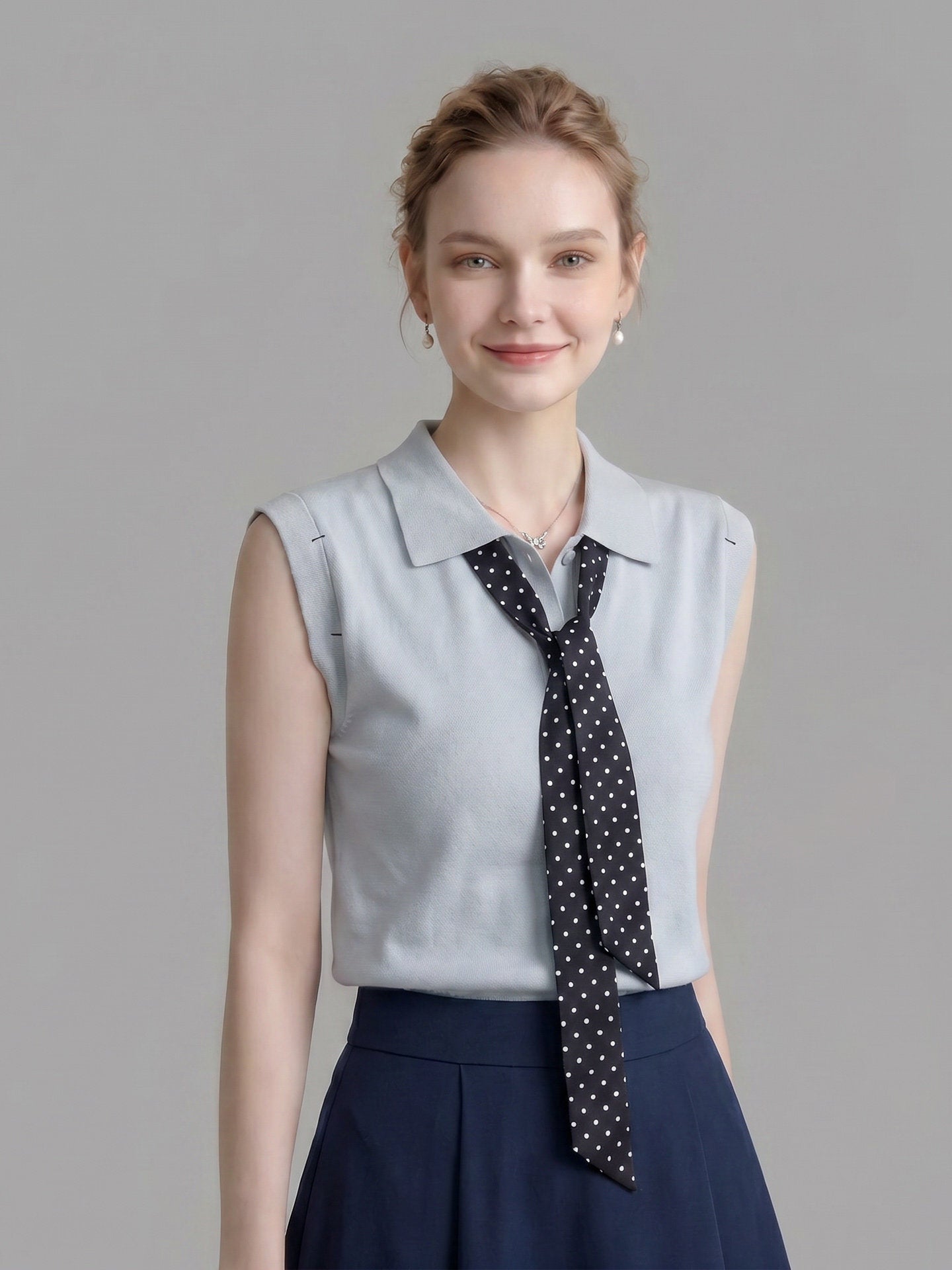 POLO SLEEVELESS KNIT TOP W/ POLKA DOT TIE