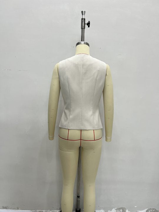 SLEEVELESS ROUND NECK BUTTON VEST FOR WEDDING