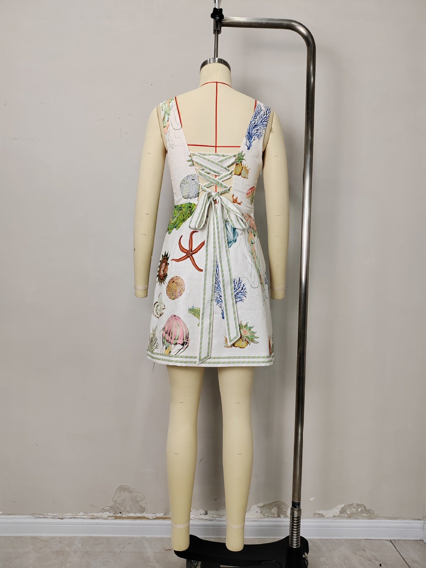 O1CN01FX001E1zMCIzeC1PG__2217524266699-0-cib WHITE MARINE LIFE PRINT SQUARE NECK SLEEVELESS MINI DRESS