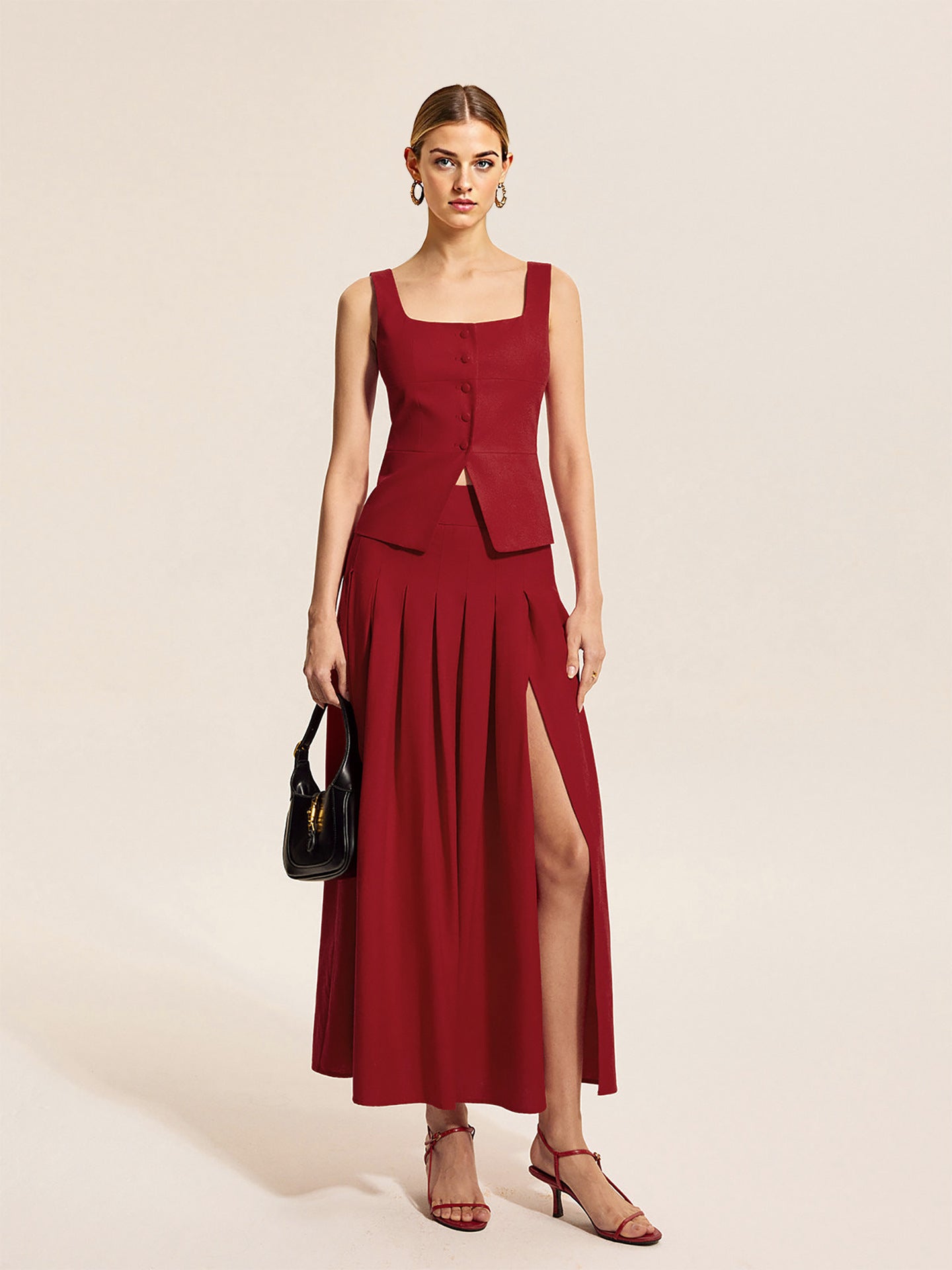O1CN01FqCJ2e1zMCIE7QICc__2217524266699-0-cib BURGUNDY SQUARE NECK VEST & SLIT MIDI SKIRT TWO-PIECE SET