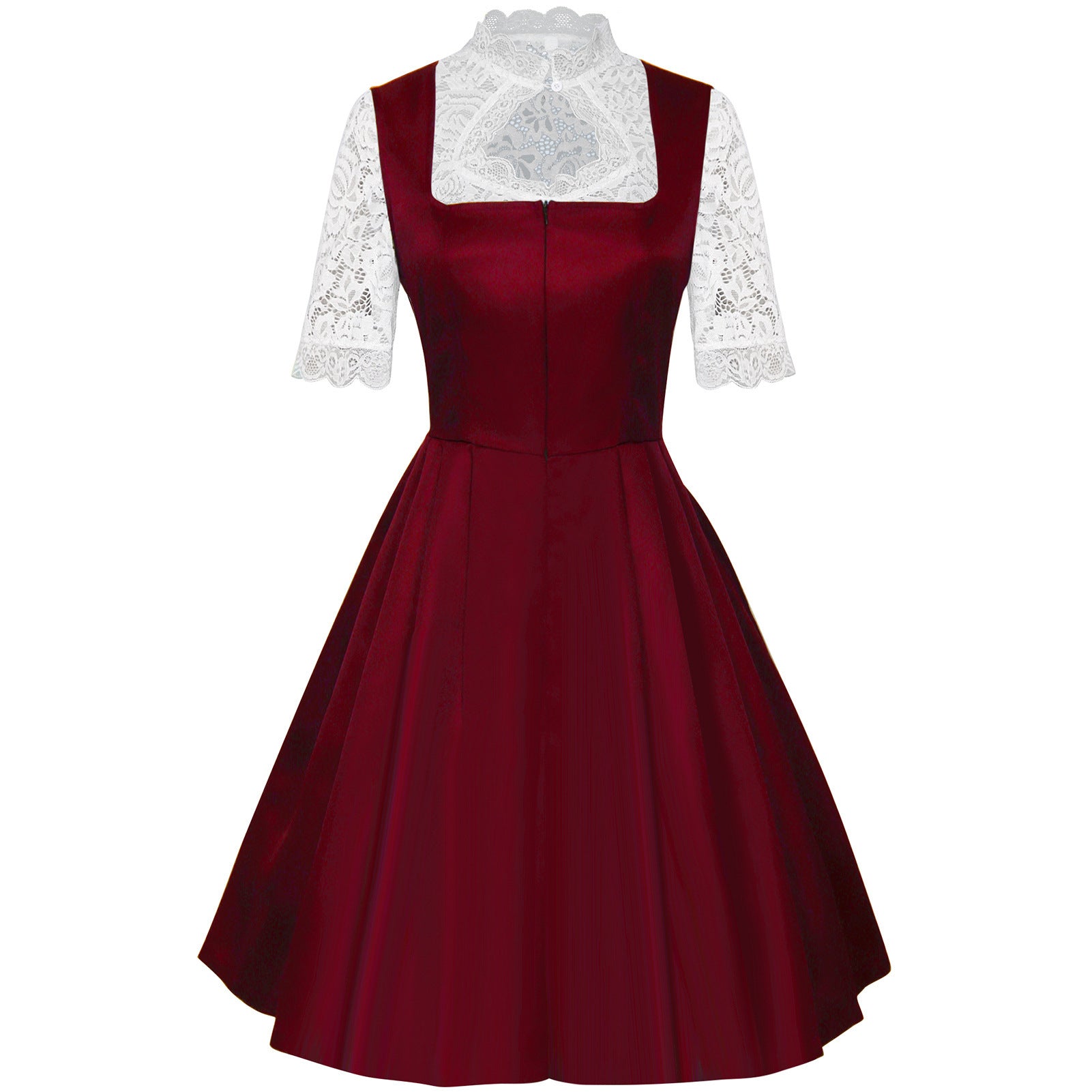 BURGUNDY SATIN DIRNDL DRESS SET - FIT & FLARE WEDDING GUEST