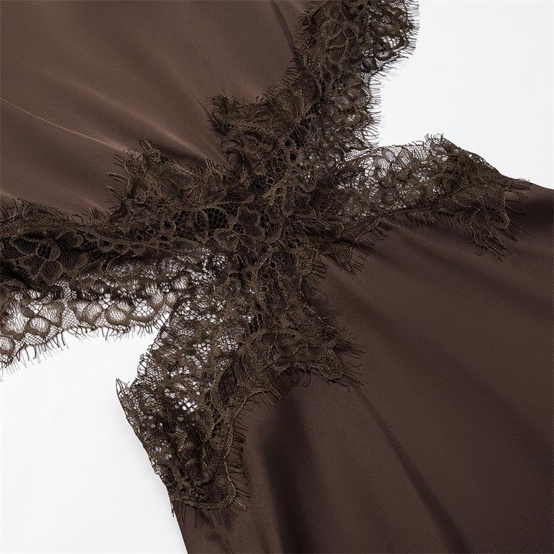 O1CN01GdzrLF1Vsm3IXOAIv__2235522709-0-cib CHOCOLATE BROWN SATIN ASYMMETRIC A-LINE CAPELET DRESS
