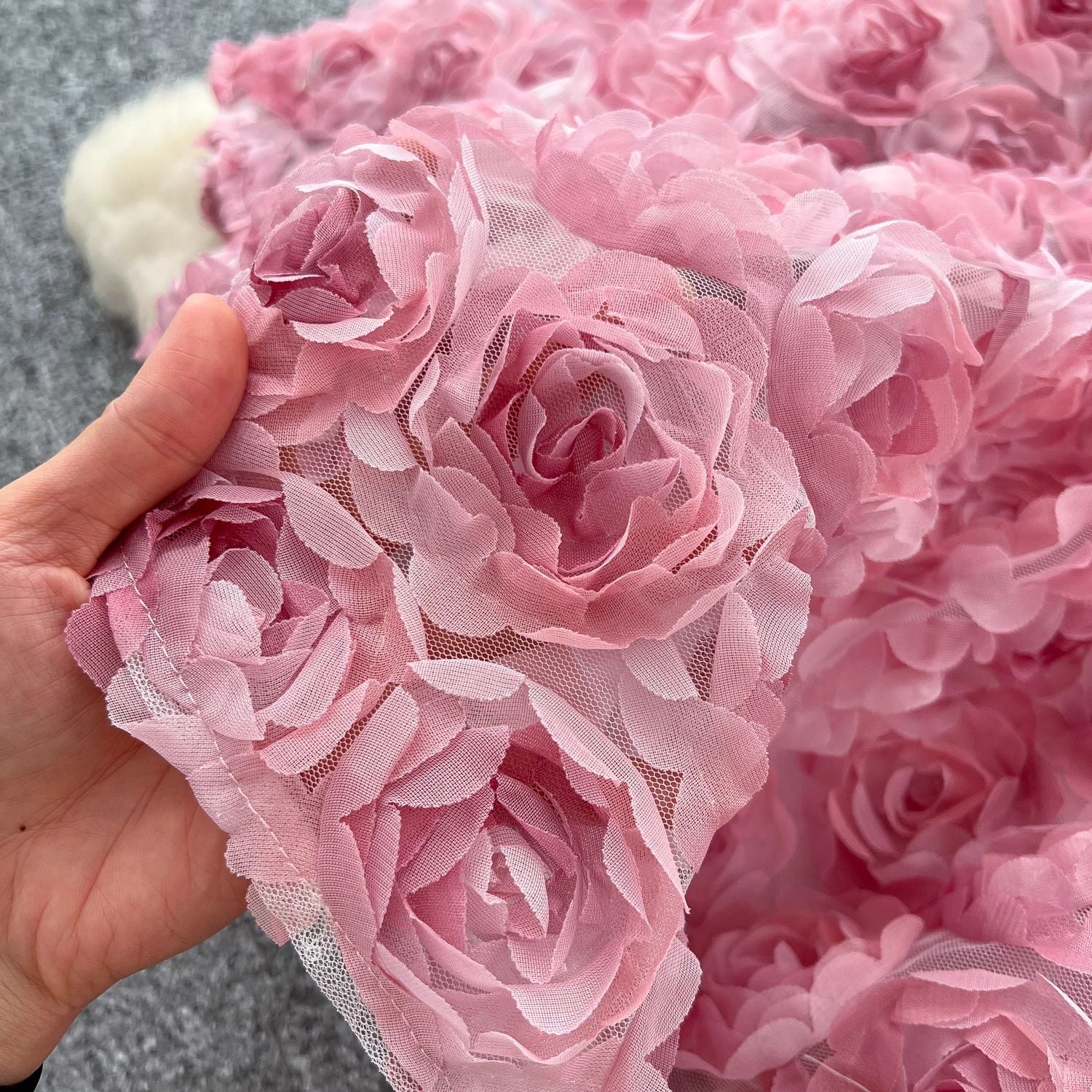 O1CN01H7kija1apdOTh6TEf__2220508073379-0-cib PINK ROSETTE MESH A-LINE MIDI DRESS FOR WEDDING GUEST