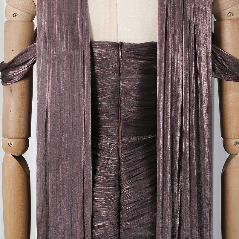 O1CN01I0eNfr1v3BTFlWGKX__2485646116-0-cib BRONZE METALLIC DRAPED A-LINE GOWN HIGH SLIT EVENING