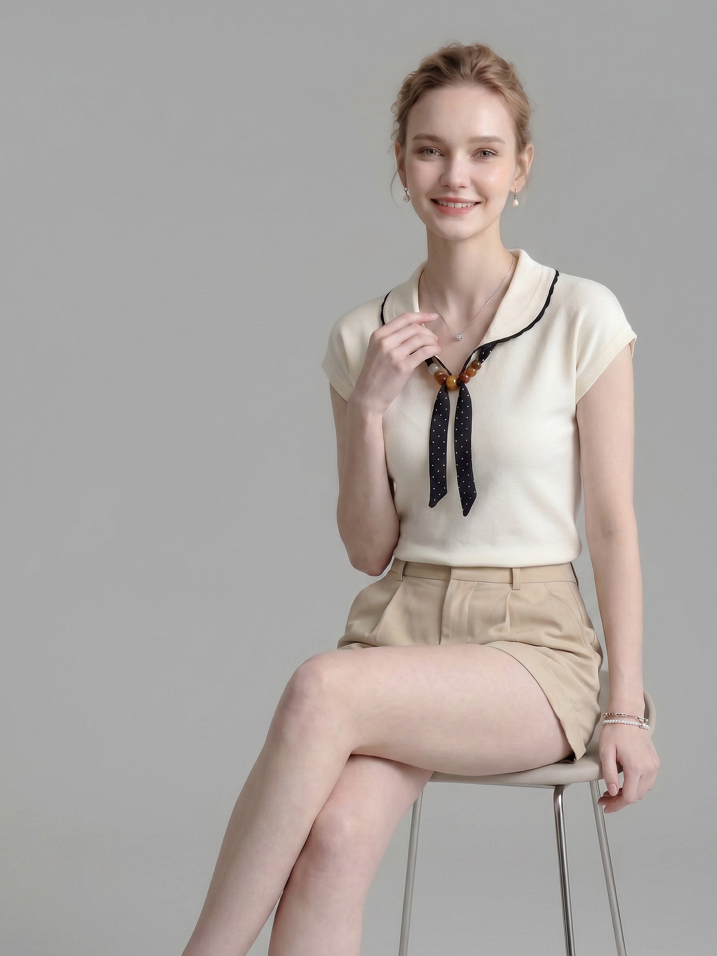 O1CN01IB0Pu51fP8cOkvFF6__163593998 SCALLOPED COLLAR POLKA DOT BOW CAP SLEEVE KNIT TOP