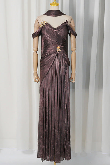 O1CN01IPdU7n1v3BTAydJef__2485646116-0-cib BRONZE METALLIC DRAPED A-LINE GOWN HIGH SLIT EVENING