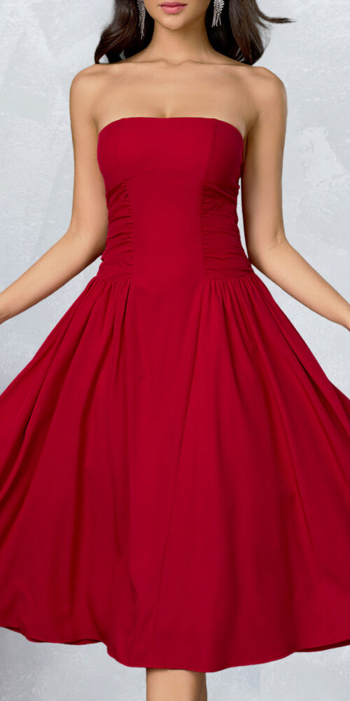 O1CN01IqvIFY23jKp6Ww8m7__3423897291-0-cib STRAPLESS RUCHED FLARED MIDI DRESS FOR WEDDING