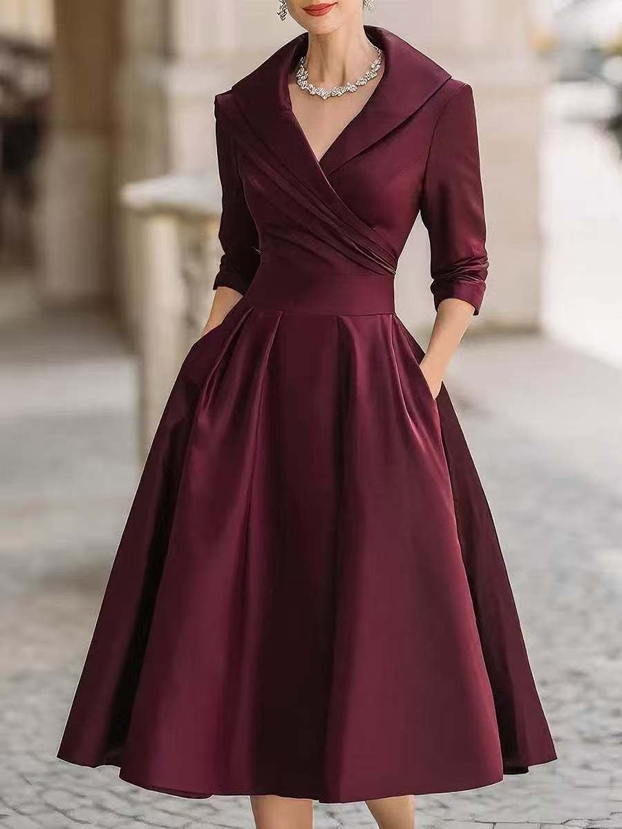 O1CN01ItZH0h21xsAtRlq0x__2221462337052-0-cib LAPEL WRAP V-NECK SATIN MIDI SWING DRESS