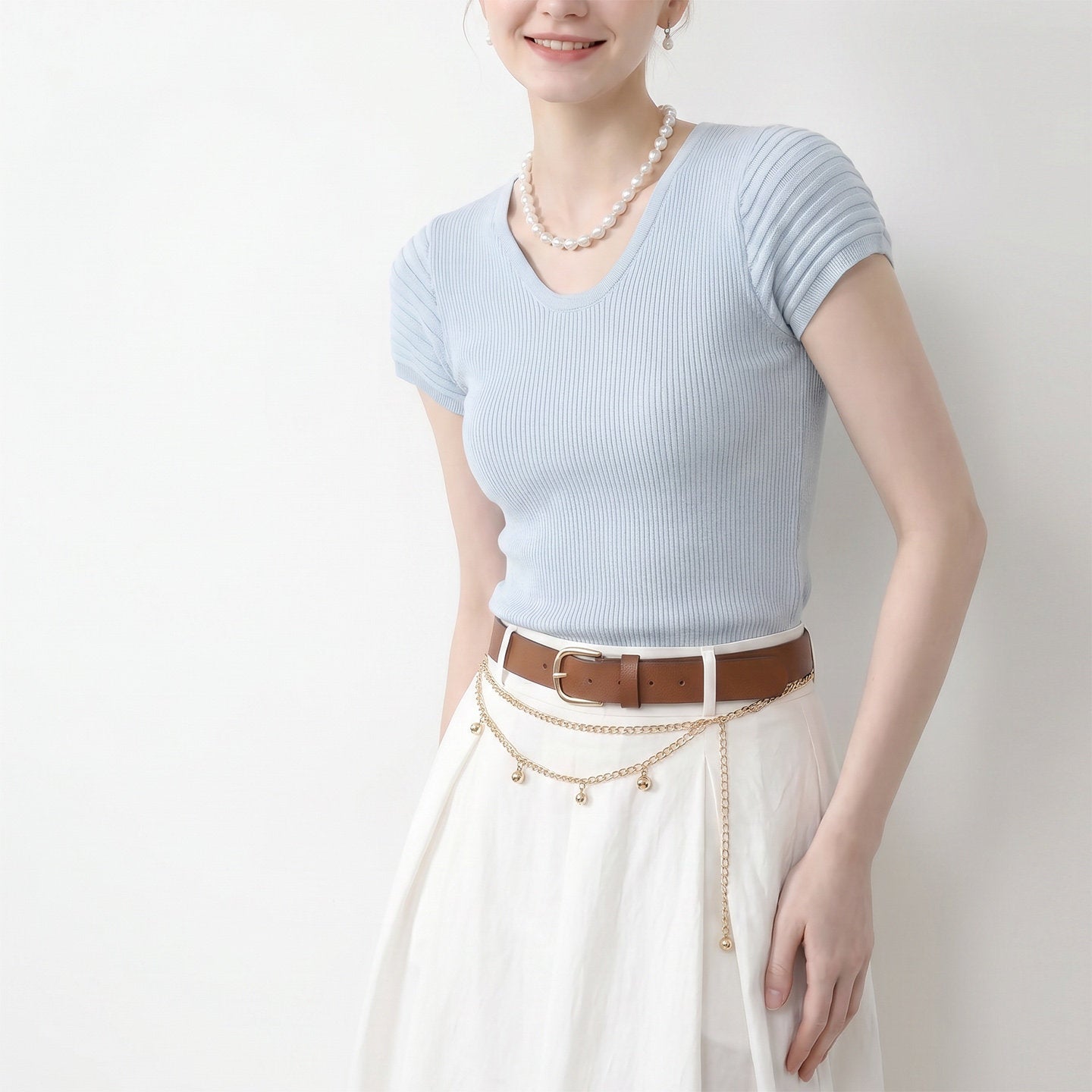 O1CN01IybC3X1fP8cP6gXaT__163593998 U-NECK CAP-SLEEVE RIBBED KNIT TOP FOR WORK