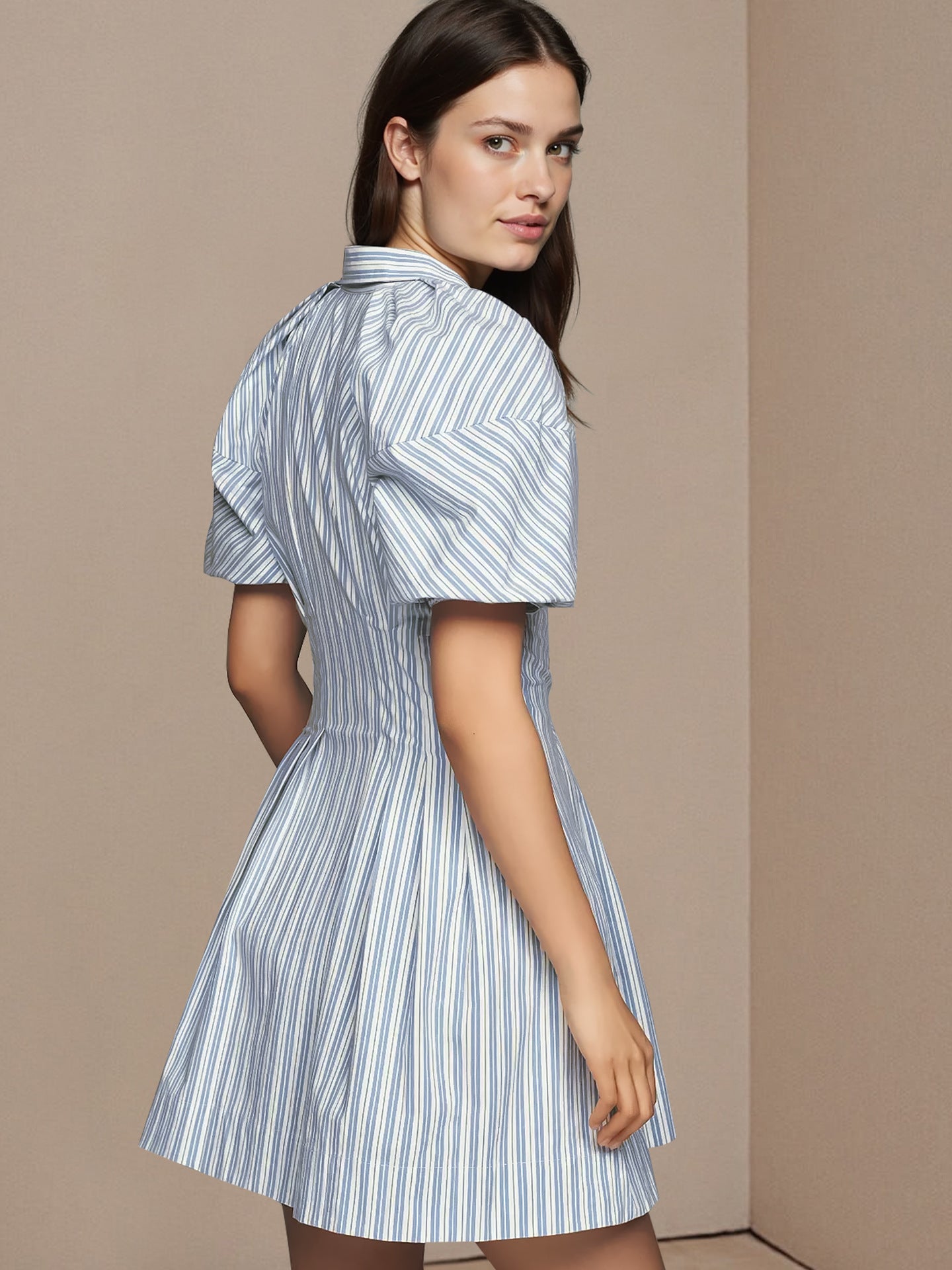 O1CN01J1bRTJ1zMCI7ZIGB8__2217524266699-0-cib BLUE STRIPE COLLARED PUFF SLEEVE MINI SHIRT DRESS