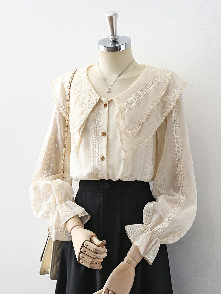 O1CN01Jdza5E1fP8L1eJNdn__163593998 DOUBLE LAYER LACE LAPEL RUFFLE CUFF EMBROIDERY LONG SLEEVE BLOUSE
