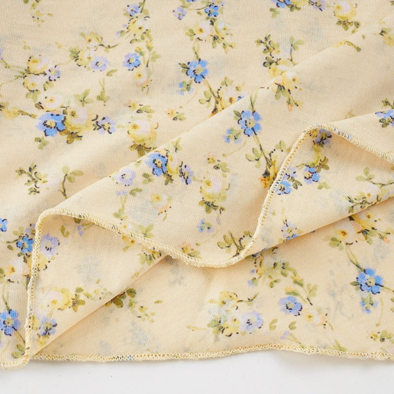 CREAM DITSY FLORAL MAXI DRESS FITTED BODICE FLARED SKIRT
