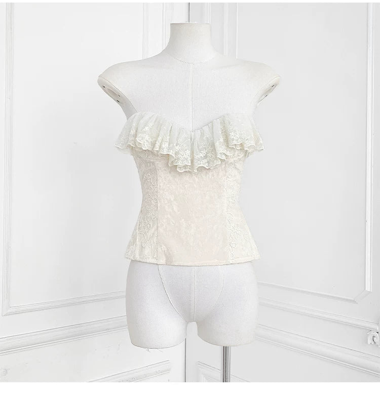 O1CN01KAj8oV1JYpSHrURvD__3841411041 STRAPLESS VELVET JACQUARD CORSET TOP WITH LACE RUFFLE