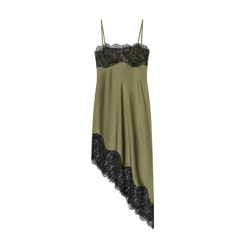 O1CN01KHHLU01zsiTkPRJRF__2221209346770-0-cib OLIVE SATIN ASYM LACE SLIP DRESS, EVENING