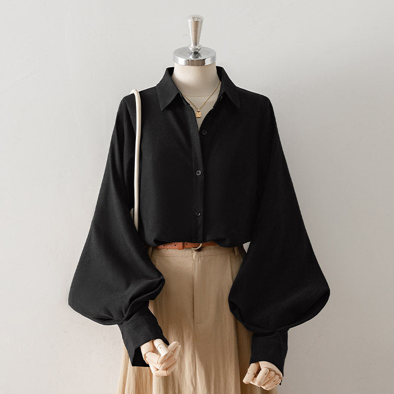 LANTERN SLEEVE POINT COLLAR WORK BLOUSE