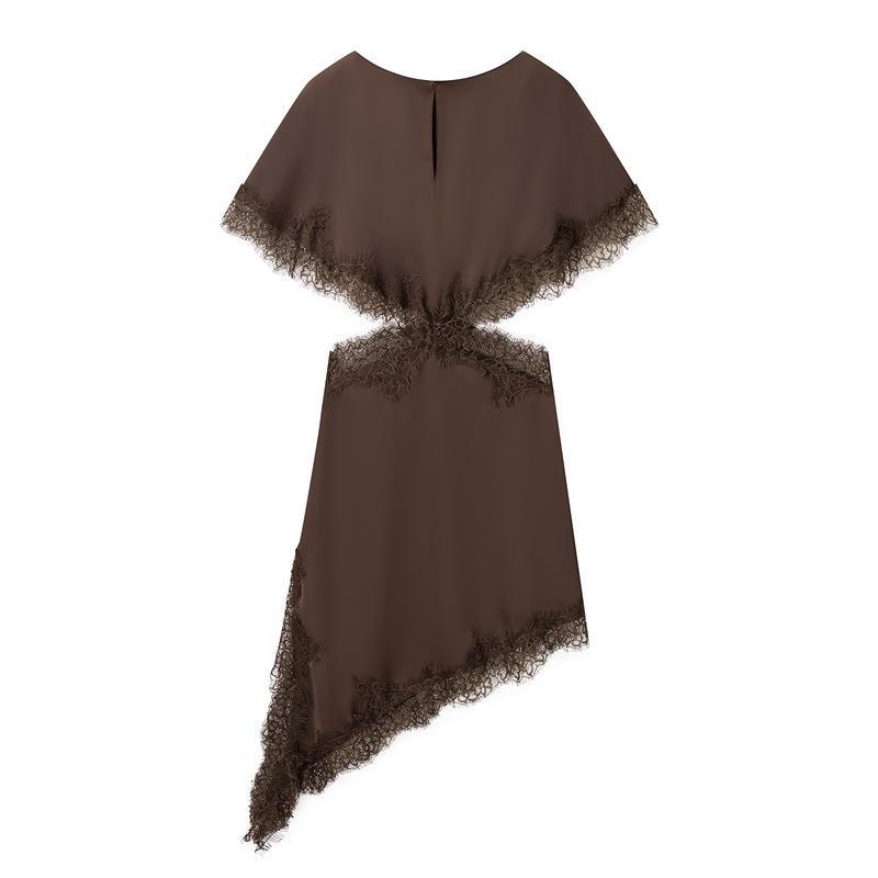 O1CN01KNT4nP1Vsm3IyG4n1__2235522709-0-cib CHOCOLATE BROWN SATIN ASYMMETRIC A-LINE CAPELET DRESS